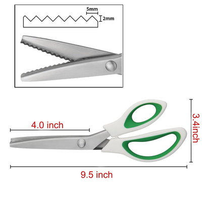 JISTL Green Pinking Shears Comfort Grips Crafts Zig Zag Cut Sewing Scissors,Professional Handheld Dressmaking