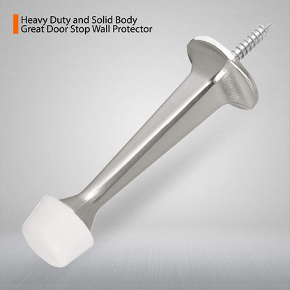 KOVOSCH 2 Pack Solid Rigid Door Stops - Heavy Duty Door Stoppers Wall Protector with Soft Rubber Tips, Satin Nickel