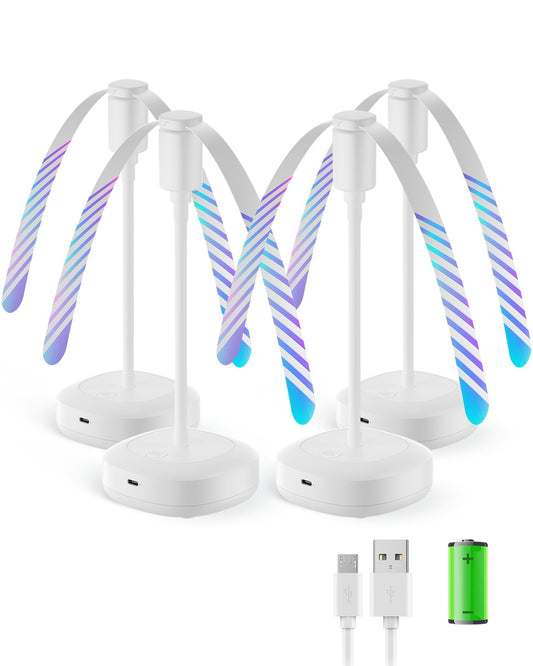 Edvision 4 Pack Food Table Fan, 2000mAh USB Powered Rechargeable Food Fan, Portable Fan with Flexible Goose-Neck and Soft Blades for BBQ, Patio, Party (White)