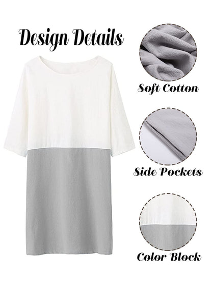 Famulily Women's Oversized 3/4 Sleeve Two Tone Colors Loose Fit T Shirt Dress Sky Blue M