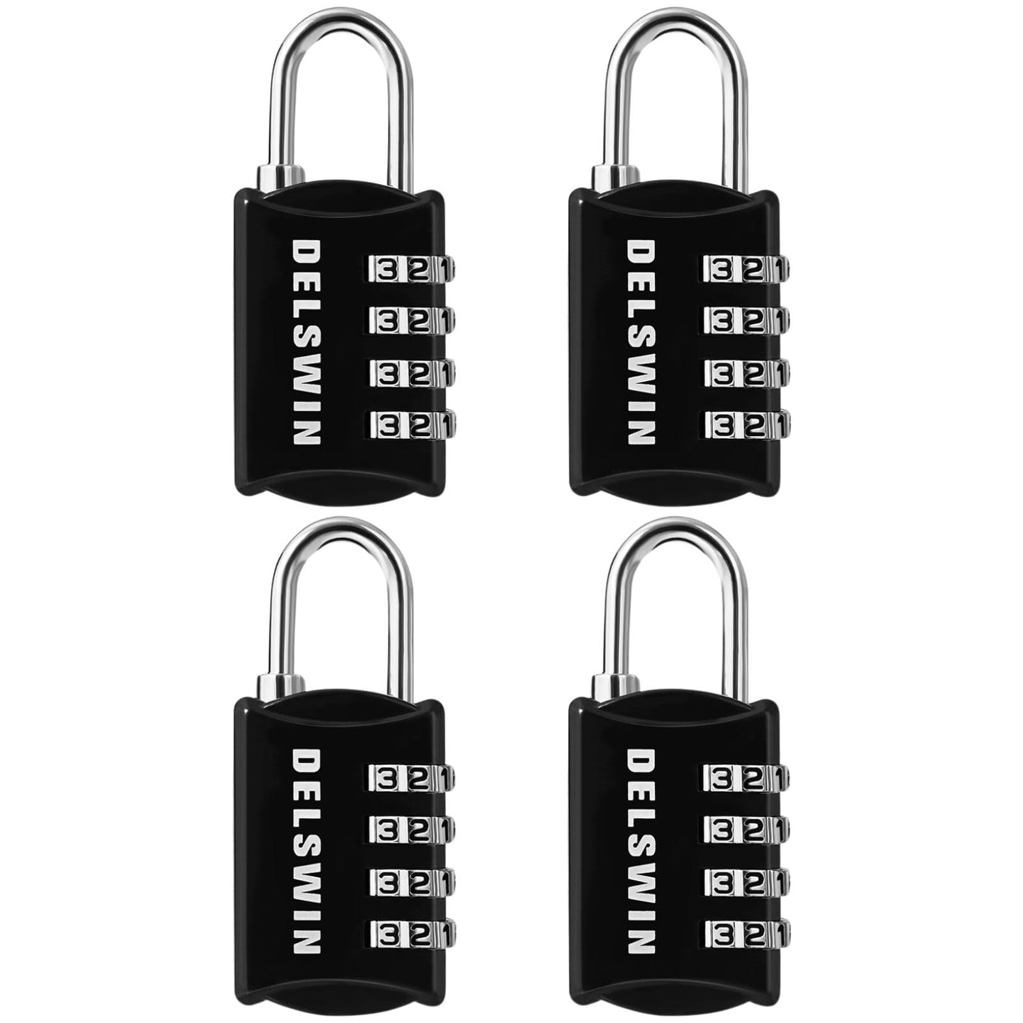 DELSWIN Small Combination Lock for Locker, 4-Digit Mini Combo Lock for Backpack and Luggage, Combination Padlock for School Gym Locker (Pack of 4)