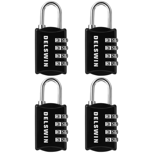 DELSWIN Small Combination Lock for Locker, 4-Digit Mini Combo Lock for Backpack and Luggage, Combination Padlock for School Gym Locker (Pack of 4)