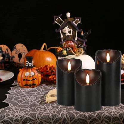 Eldnacele Black Flameless Flickering Candles with 6H Timer, 3D Wick Realistic Battery Operated Real Wax LED Pillar Candles Set of 3 Home Wedding Party Halloween Decoration(D3” x H4”5”6”)