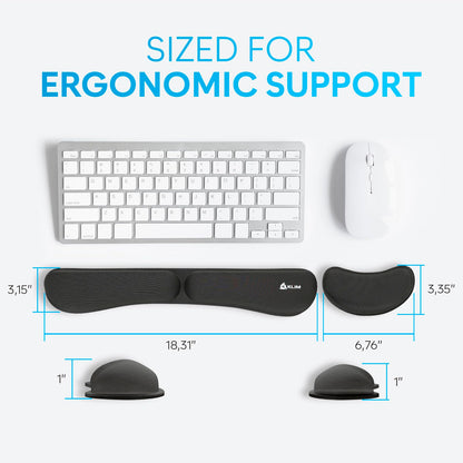 Keyboard Wrist Rest, Wrist Rest for Computer Keyboard, Memory Foam, Wrist Support, Ergonomic Design for Typing Pain Relief, 2 Pieces Mouse & Keyboard Set, Mouse Wrist Rest, Stain Resistant, Black