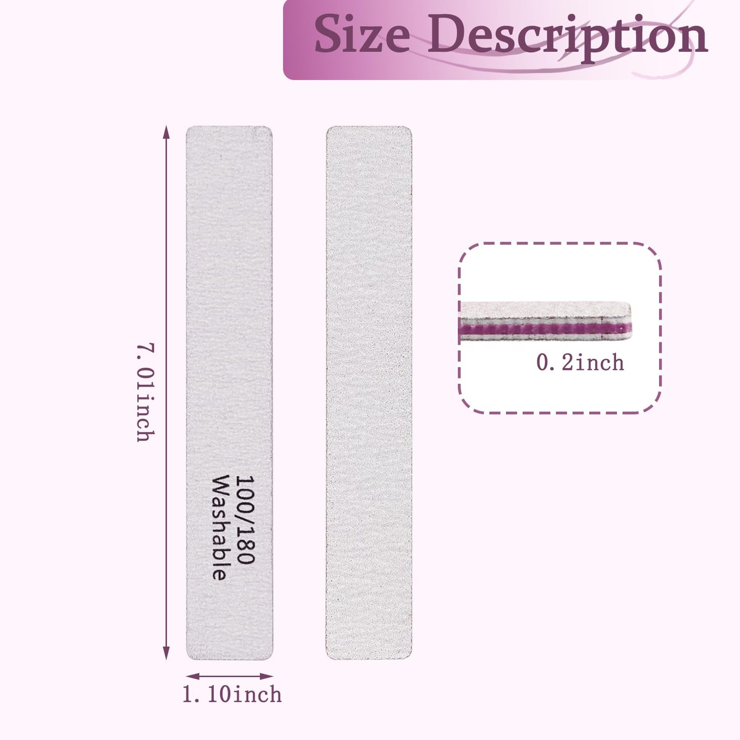 HeeYaa Nail File 12 PCS Professional Reusable 100/180 Grit Double Sides Washable Nail File Manicure Tools for Poly Nail Extension Gel and Acrylic Nails Tools Suit for Home Salon