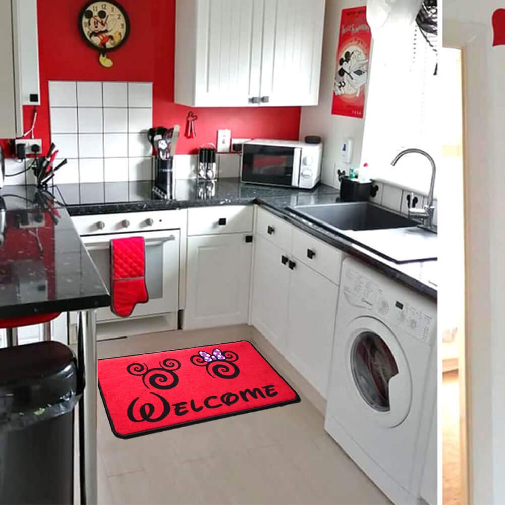 J.Ehonace Cartoon Mouse Rugs - Non-Slip Mickey Cartoon Welcome Mat, Cute Minnie Rug Indoor Entrance Doormat Livingroom Home Decor Door Mats, 17" x 30" (Red)