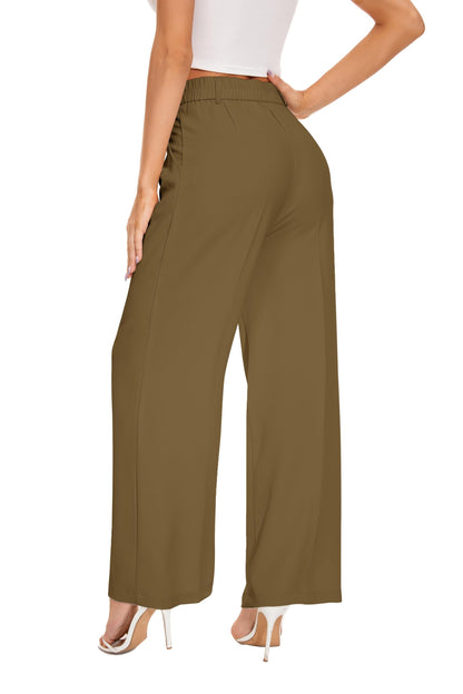 FUNYYZO Women's Wide Leg Pants High Elastic Waisted in The Back Business Work Trousers Long Straight Suit Pants