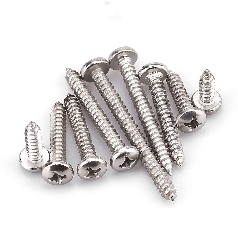 #8 x 1/2" (100 Pack) Stainless Steel Phillips Pan Head Wood Screws, Stainless Steel 304 (18-8), Pan Head Sheet Metal Screws Self Tapping for Wood