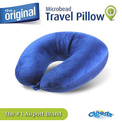 Cloudz Dual Comfort Microbead Airplane Travel Neck Pillow. Super Soft Cozy Plush Fabric on One Side, Cool Relaxing Spandex on The Other! Customize Your Comfort and Support at Home or On The Go!- Blue