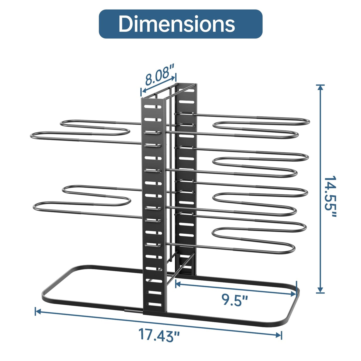 ORDORA Pots and Pans Organizer for Cabinet 16.61'' Height, 8 Tier Pot Organizers Rack with 3 DIY Methods, Adjustable Pan Organizer under Cabinet Kitchen Organization and Storage