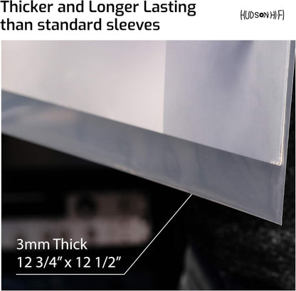Hudson Hi-Fi Vinyl Record Outer Sleeve Covers - 50 Pack - Premium Crystal Clear Sleeves - Protect Your LP Albums from Scratches, Dirt & Dust - 3 Layers of 30µm Thick No-Acid Exterior Disc Cover