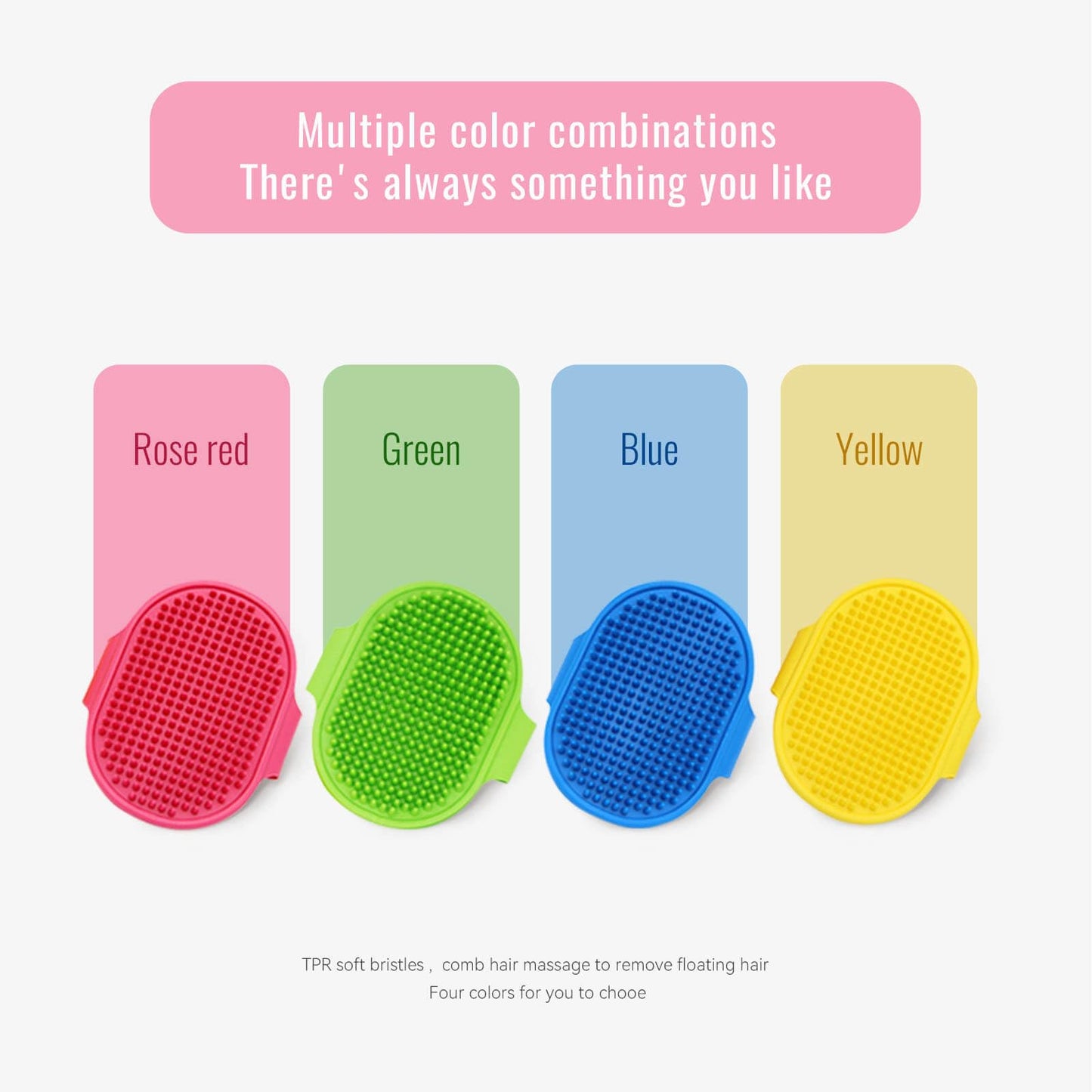 DSOE Dog Grooming Brush，Pet Shampoo Massage Bath Brush Comb with Adjustable Loop Handle for Grooming Short and Long Hair Cats and Dogs, 2pcs(Tapered brush head, Blue+Green)