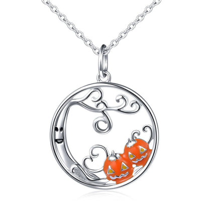 DAOCHONG S925 Sterling Silver Pumpkin and Devil Forest Pendant Necklace for Women 18"