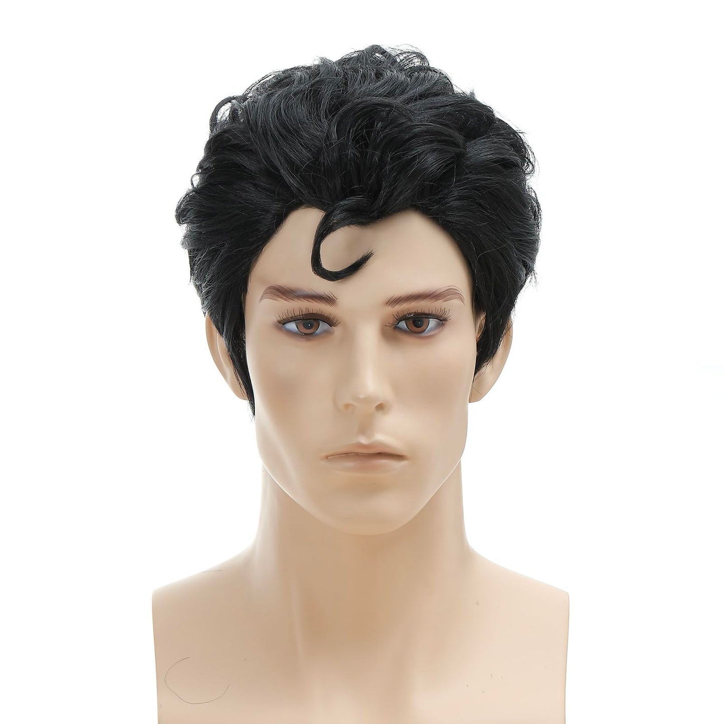 FYXZHUO Roker Style Men’s Black Short with a Front Curl Costume Wig for Cosplay Halloween Costume Party Wig