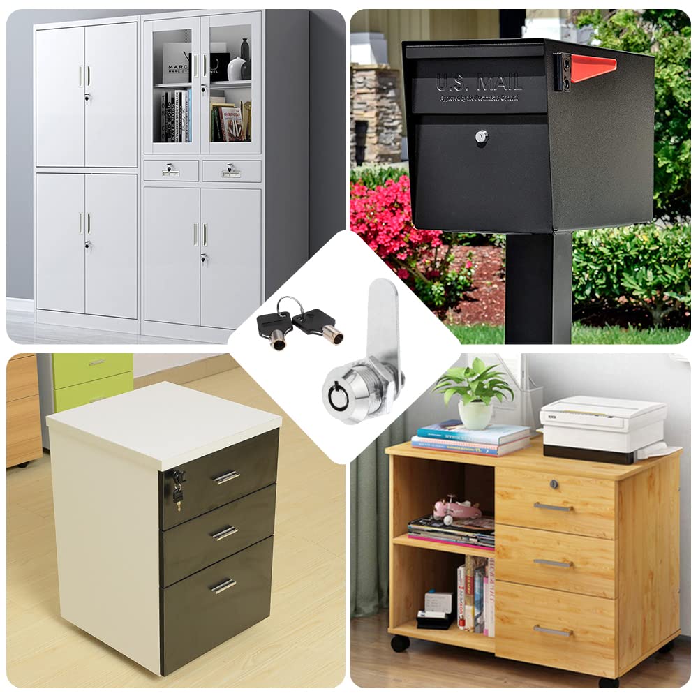 Drawer Tubular Cam Lock 25mm Zinc Alloy Security Drawer Cam Cylinder Lock with 2 Keys for Door Mailbox Cabinet Cupboard Letterbox