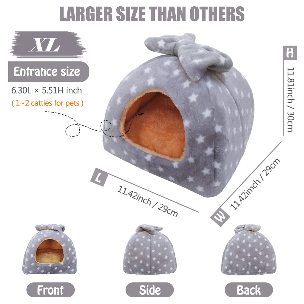 HOMEYA Small Animal Pet Bed, Sleeping House Habitat Nest for Guinea Pig Hamster Hedgehog Rat Chinchilla Hideout Bedding Snuggle Sack Cuddle Cup Cage Accessories with Removable Washable Mat- XL(Grey)