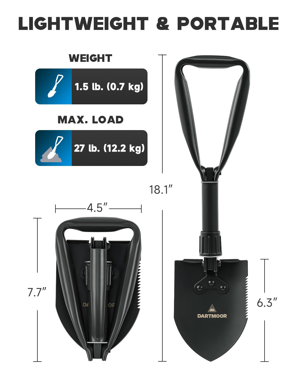 DARTMOOR Mini Folding Shovel High Carbon Steel, Portable Lightweight Outdoor Tactical Survival Foldable Mini Shovel, Entrenching Tool, Camping, Hiking, Digging, Backpacking, Car Emergency