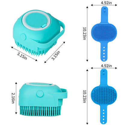 Comotech 3PCS Dog Bath Brush | Dog Shampoo Brush | Dog Scrubber for Bath | Dog Bath Brush Scrubber | Dog Shower/Washing Brush with Adjustable Ring Handle for Short & Long Hair (Blue Blue Blue)