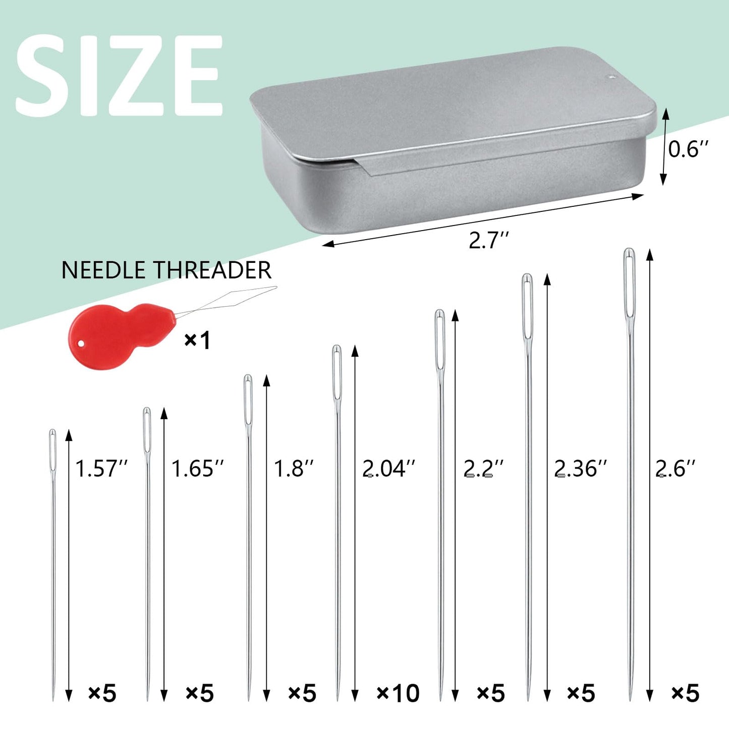 FIVEIZERO 80/40 PCS Large Eye Sewing Needles, 7 Sizes Sewing Sharp Needles, Leather Needle Embroidery Thread Needle, Stainless Steel Yarn Knitting Needles with Threaders for Handsewing Art Crafts