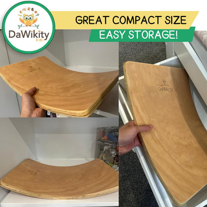DaWikity Kids Balance Board - Wooden Wobble Board for Kids - Compact Balancing Trainer - Poplar Core - Eco-Coating - Sensory Motor Development - Core Strengthening - 17x12x3", Up to 480 lbs Capacity