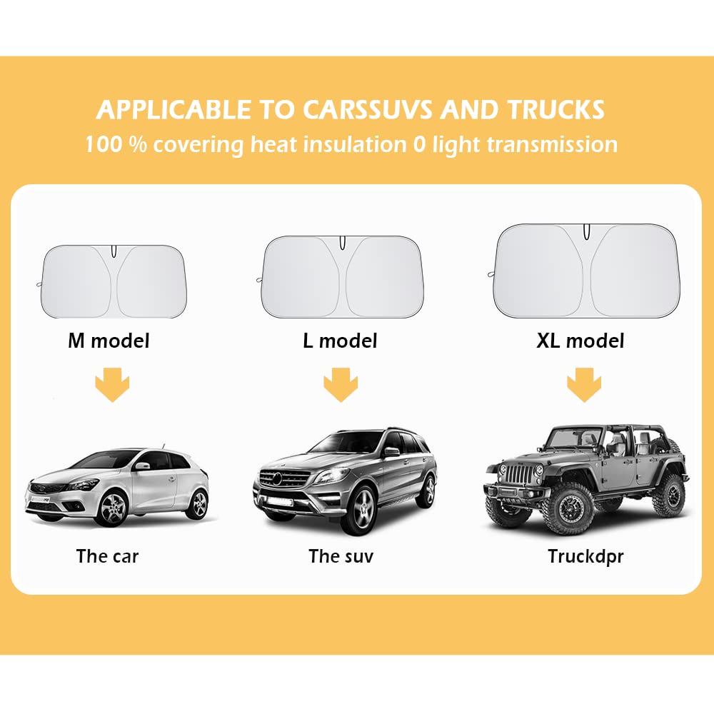 Front Windshield Shade - Portable, Folding, UV & Heat Resistant Sun Blocker - Keeps Car Cool, Universal Fit for Car, Truck, SUV (M: 55.12 x 27.56 Inch)