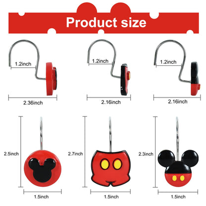 CTOHN 12 Pieces Mouse Shower Curtain Hooks Rings, Mouse Theme Decorative Shower Hooks for Shower Curtain, Stainless Steel Decorative Shower Hangers Rings for Bathroom