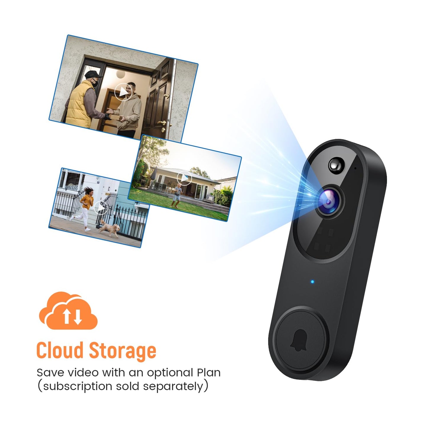 GridTera Smart Video Doorbell Camera Wireless, AI Human Detection and Instant Alerts, Night Vision, 2-Way Audio, Battery Powered, Cloud Storage Sold Seperately, 2.4G WiFi (Chime Included)