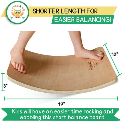 DaWikity Kids Balance Board - Wooden Wobble Board for Kids - Compact Balancing Trainer - Poplar Core - Eco-Coating - Sensory Motor Development - Core Strengthening - 17x12x3", Up to 480 lbs Capacity