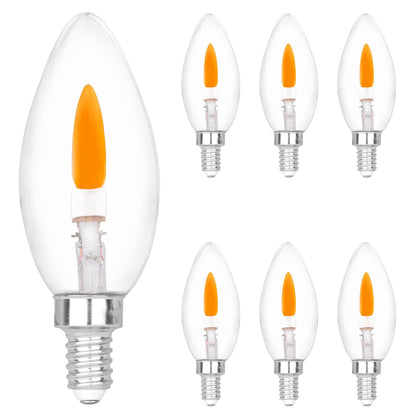 HEWA-Tech E12 Base C35 Flame Tip Flicker Bulbs - Crystal Clear Candle Light with Orange Glow Effect for Halloween/Christmas, E12 Non-Dimmable Chandelier Replacement Bulbs, 6-Pack (C35E12 Clear)
