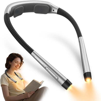 Glocusent Neck Light, 1600mAh Rechargeable Reading Light - 3 Colors & 5 Stepless Brightness, Book Light with a Lock, Timer & Sleep Aid, Ergonomic Design, Perfect for Reading, Knitting & Craft