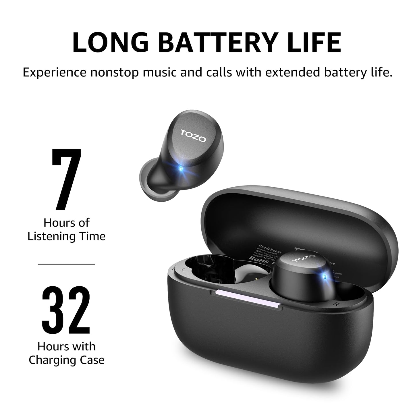 TOZO A1 Wireless Earbuds Bluetooth 5.3 Light Weight in Ear IPX5 Waterproof Headphones 2 Mic for AI Calls, Immersive Premium Sound Bass Headset with Charging Case, 32 Presets EQ Customization via App
