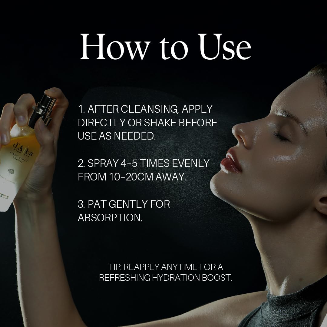 d'Alba Italian White Truffle First Spray Serum, Vegan Skin Care, Hydrating Face Moisturizer, Glow Serum for Radiant Skin, Non Comedogenic, All In One Mist, Korean skincare (100ml)