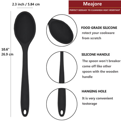 2 Pcs Silicone Spoons for Cooking Heat Resistant, Hygienic Design Cooking Utensi Mixing Spoons for Kitchen Cooking Baking Stirring Mixing Tools (Black)