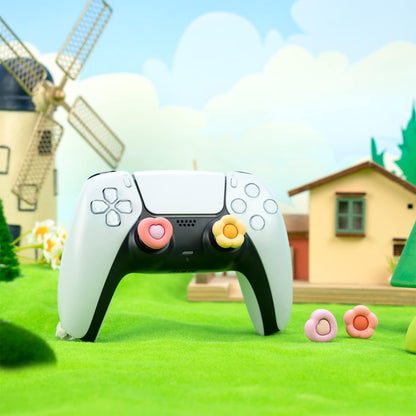 GeekShare Cute Thumb Grip Caps for PS5 Controller, Thumbsticks Cover Set Compatible with Switch Pro Controller and PS4 PS5 Controller, 4Pcs - Heart & Flower