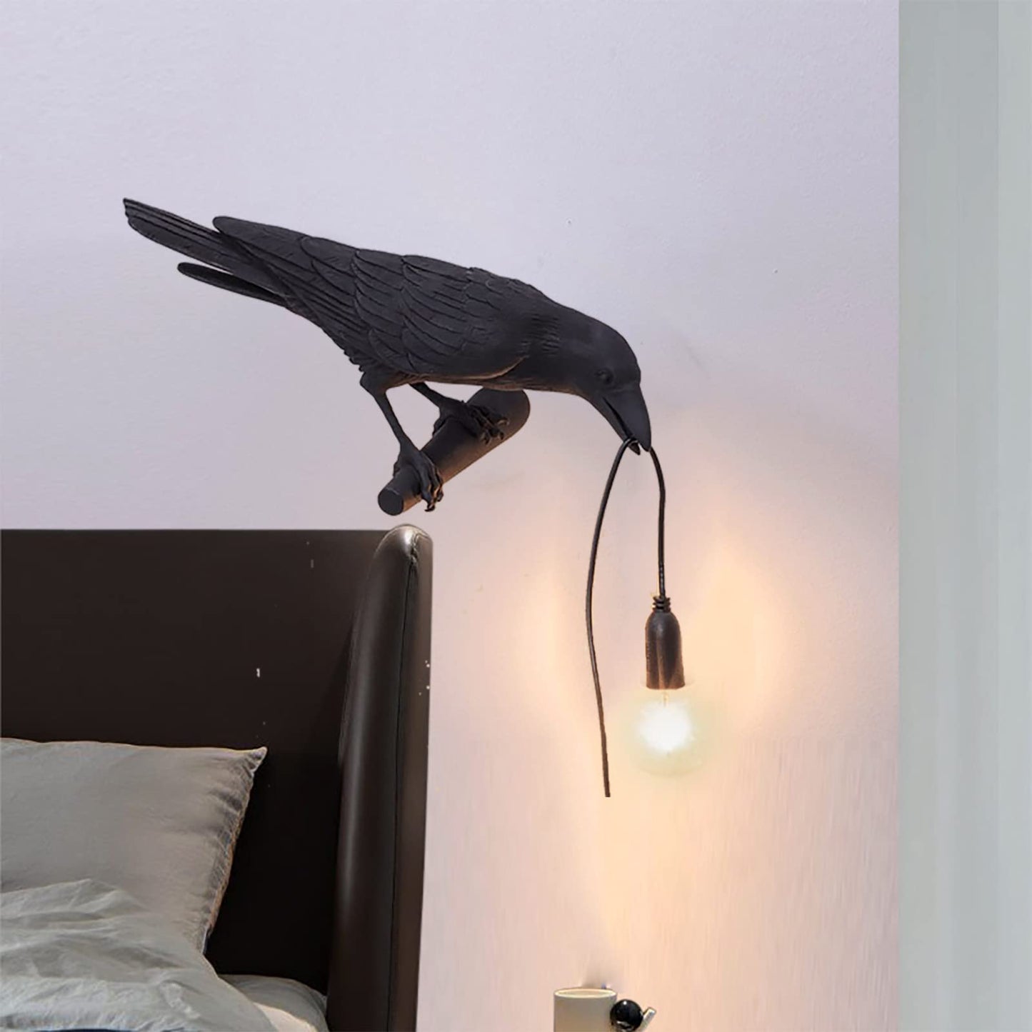 HGomx Raven Desk Lamp, Black Resin LED Bird Lamp for Bedroom/Office/Living Room/Farmhouse Art Deco with Plug (Left)