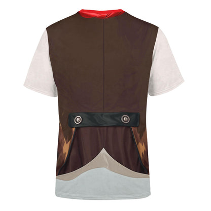 DFZ Cowboy Shirts for Men Funny Cosplay Costume Wester Crewneck Short Sleeve Casual Top Unisex Brown