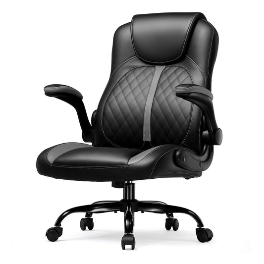 GTRACING Office Computer Gaming Chair Ergonomic Desk Chair for Adults with Lumbar Support Flip-Up Arms Adjustable Height Swivel Wheels PU Leather Executive Design for Short People Use, Gray