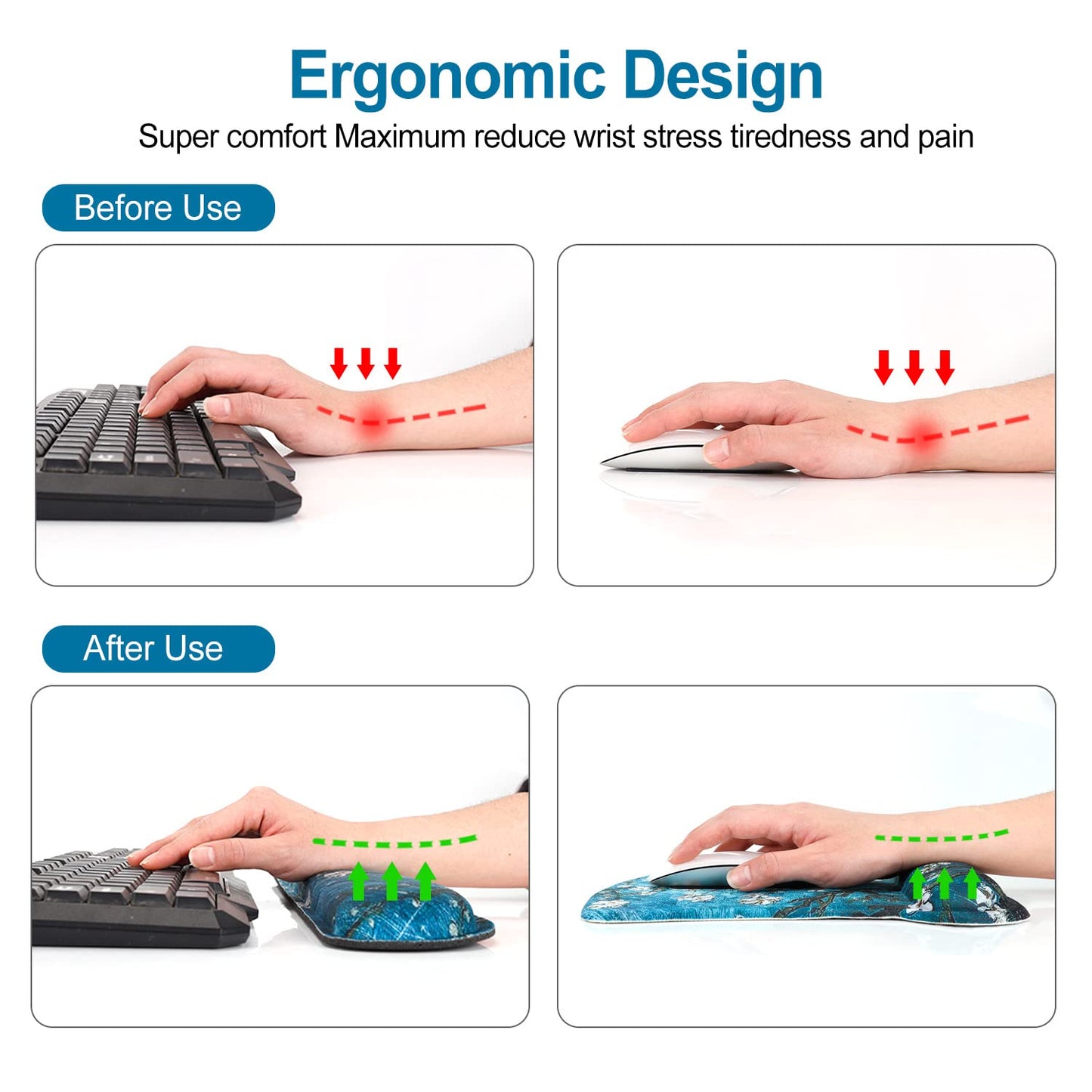 Keyboard Wrist Rest Pad Ergonomic Mouse Pad Set, ToLuLu Gel Mouse Pad Wrist Support for Computer Laptop, Mousepad Keyboard Wrist Support with Memory Foam for Easy Typing Pain Relief, Van Gogh Painting