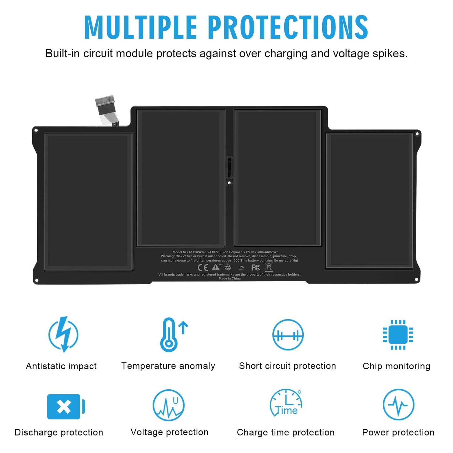 A1405 A1466 Laptop Battery for MacBook Air 13 inch A1466 (Mid 2012,Mid 2013,Early 2014, Early 2015,2017) A1369(Late 2010,Mid 2011 Version) fits A1496 A1377 (EMC :2925, 2469, 2559, 2392) [Upgraded 3.0]