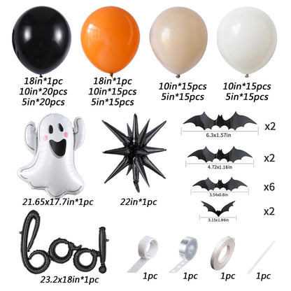 Halloween Little BOO Balloon Garland Arch Kit, 151 Pcs Black Burnt Orange Retro White Latex Balloons with Ghost and Boo Foil Balloon for Spooky One Costume Halloween Party Decorations