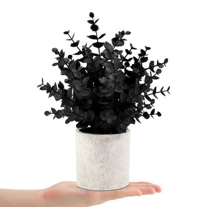 2 Pack Black Fake Eucalyptus Small Fake Plants Potted Artificial Plants for Halloween Decorations Shelf Desk Home Farmhouse Room Coffee Table Bathroom Decor(Black)