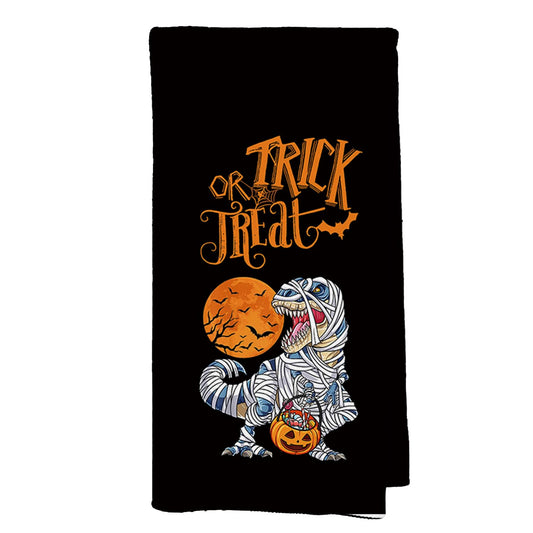 CIOJUNE Trick or Treat Halloween Kitchen Towels, Ghost Dinosaur Pumpkin Decorative Hand Towels for Bathroom, Halloween Dish Towels for Kitchen Bathroom Decor, 16x24 Inch