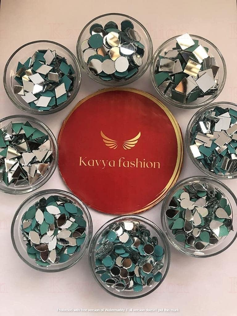 Kavya Fashion 8 Shape Mirror kit for Jewellery Making,Other Craft Work Like Project & lippan Art, mud Work Decoration (Total-800 Pieces, 100 Piece of Each Shape) Free Fabric Glue (Combo of 8)