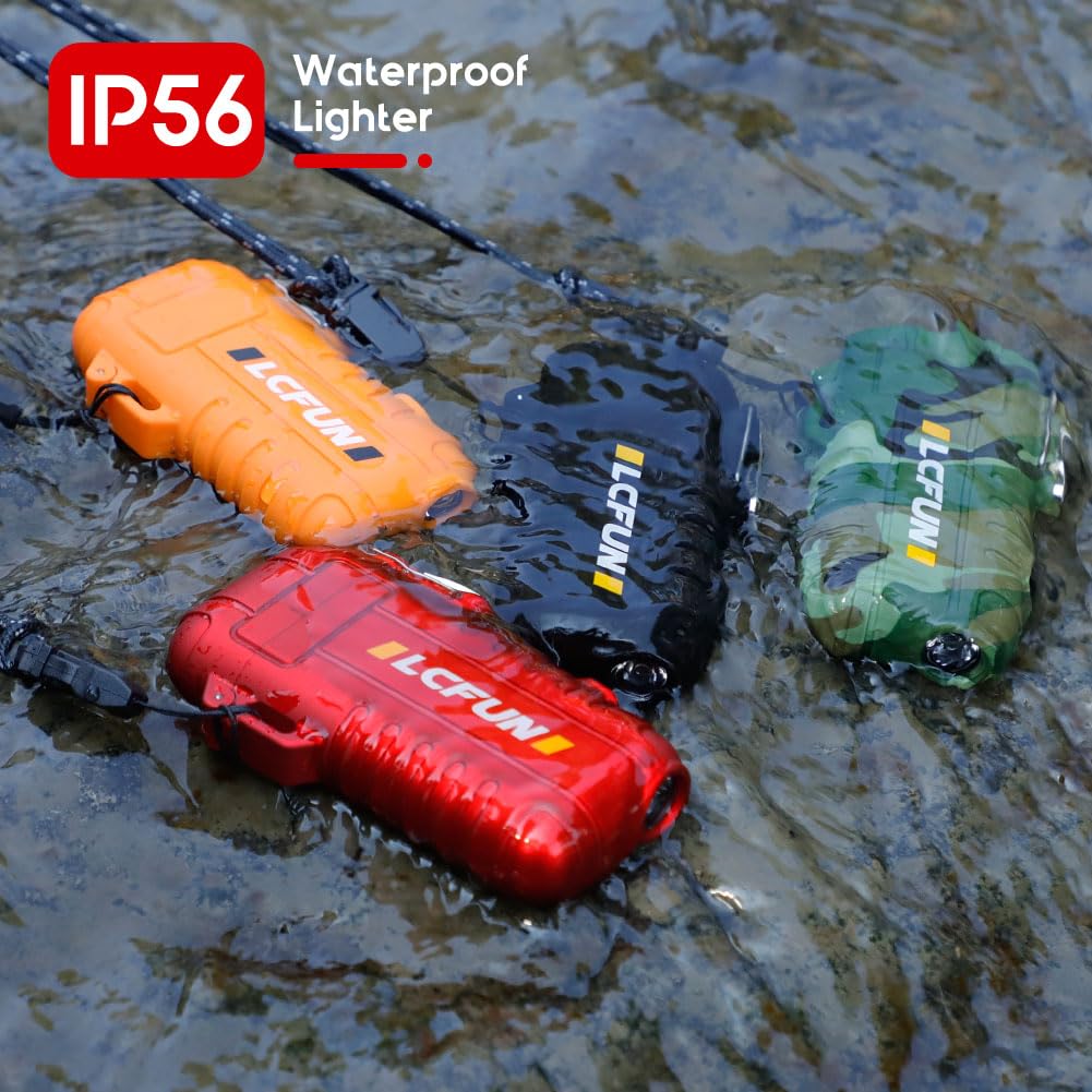 LcFun Electric Dual Arc Lighter USB Rechargeable, Windproof Plasma Lighters with LED Battery Indicator, Waterproof Flashlight Lighter with Whistle Lanyard for Camping, Survival Gear Gifts for Men