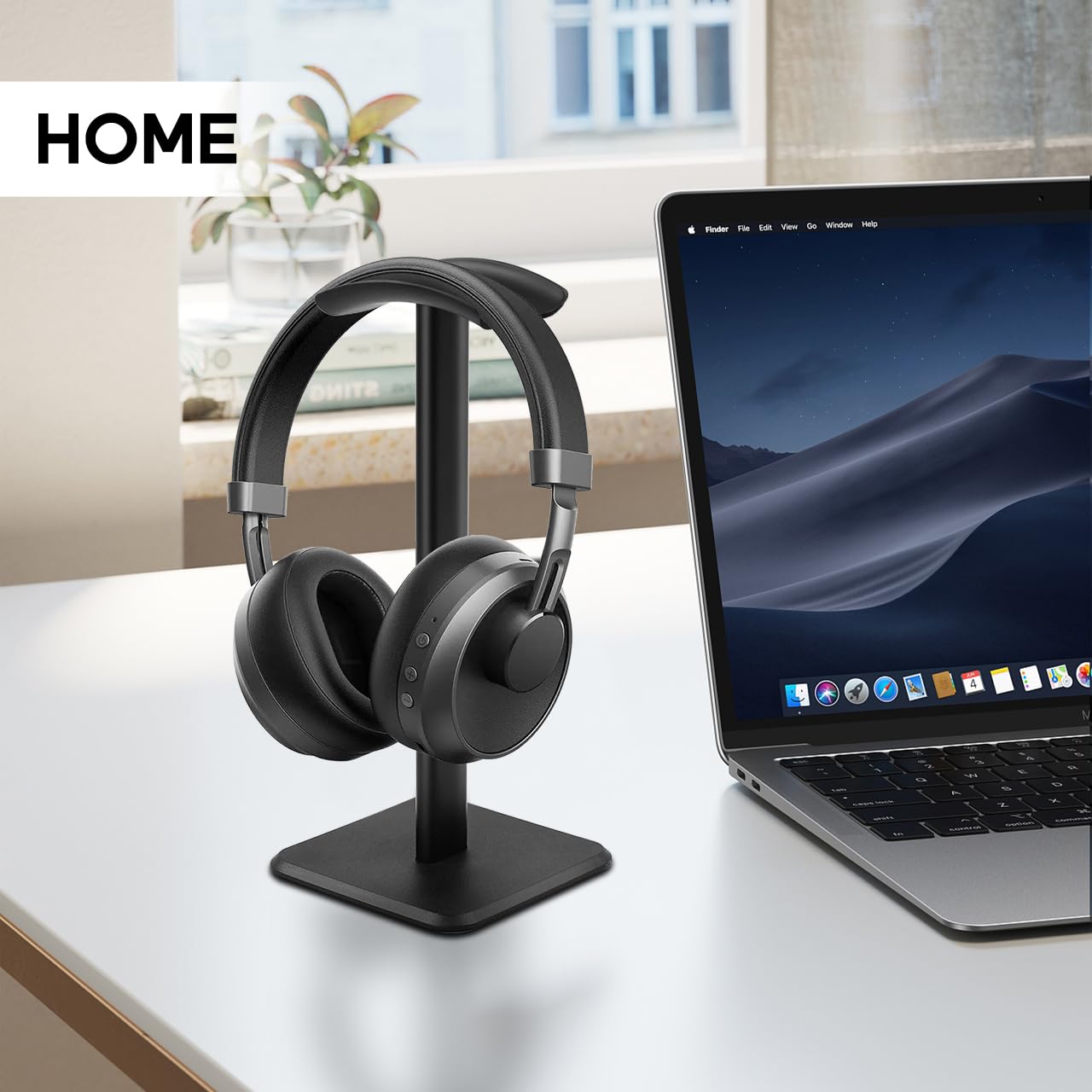 JIKIOU Headphone Stand Gaming Headset Holder Universal Aluminum Metal Headphones Holder Hanger with Aluminum Supporting Bar Flexible Headrest ABS Solid Base for All Headphone 2 Pack (Black)