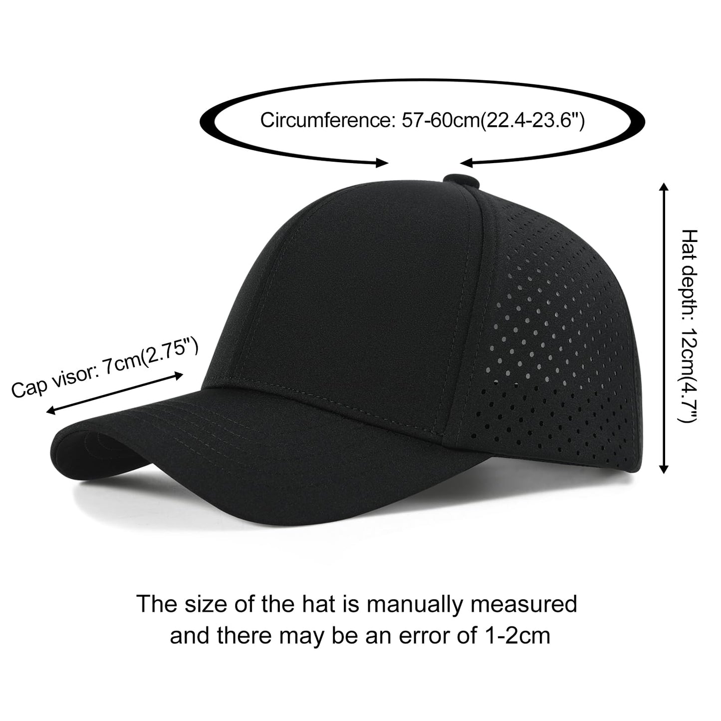 VOBOOM Men Quick Dry Baseball Cap Laser Cut Mesh Ball Curved Brim Snapback Hat (Black)