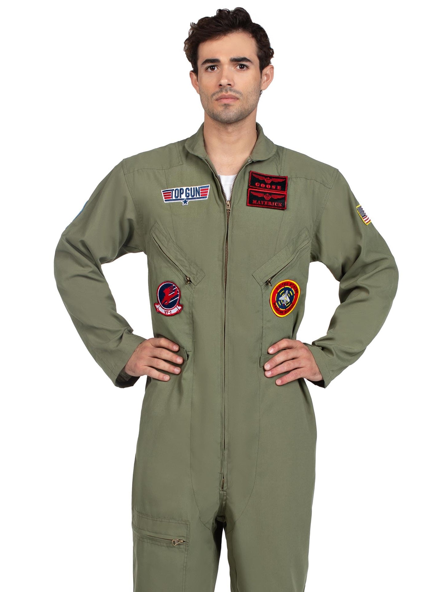Leg Avenue Mens Licensed Top Gun Flight Suit Costume, X-LARGE, Khaki/Green