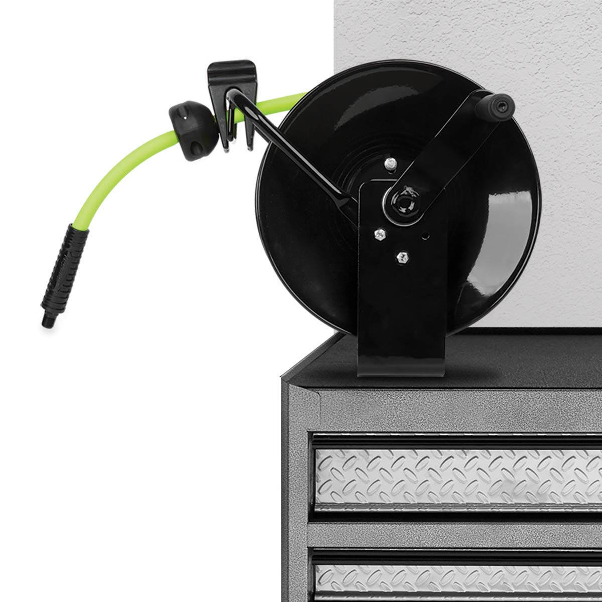 Flexzilla Portable Manual Open Face Air Hose Reel, 3/8 in. x 50 ft., Heavy Duty, Lightweight, Hybrid, ZillaGreen - L8651FZ