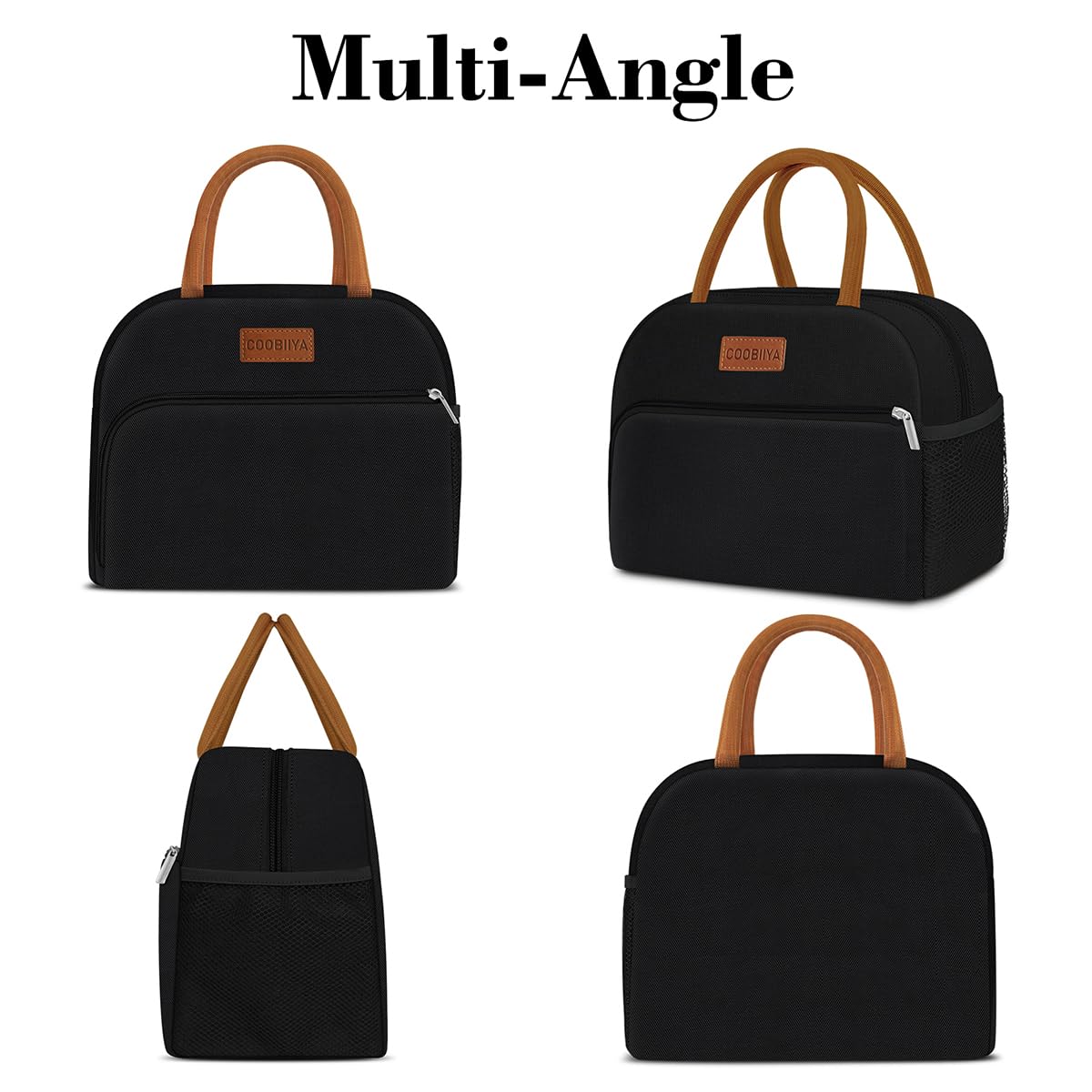 Coobiiya Lunch Box Lunch Bag for Women Adults Men, Reusable Cute Lunch Pail bag - Leakproof, Insulated Lunch Box Tote with Large Capacity, Cooler Lunch Container for Work/Travel/Office (Black)