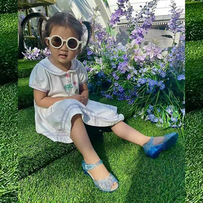HaHaGuu Princess Jelly Flats Shoes Girls Birthday Party Heels Snow Queen Cosplay Costumes Dress Up Sandals for Toddler Little Girls Big Kids